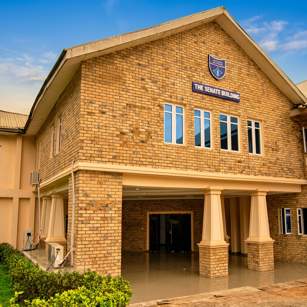 Senate Building der Abia State University Uturu im goldenen Abendlicht
